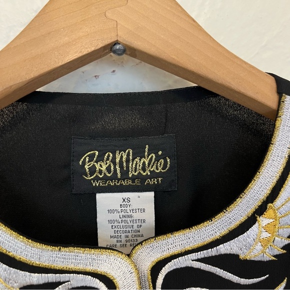 Bob Mackie Wearable Art Black Blouse Top Metallic Embroidered XS Extra Small - Picture 3 of 12